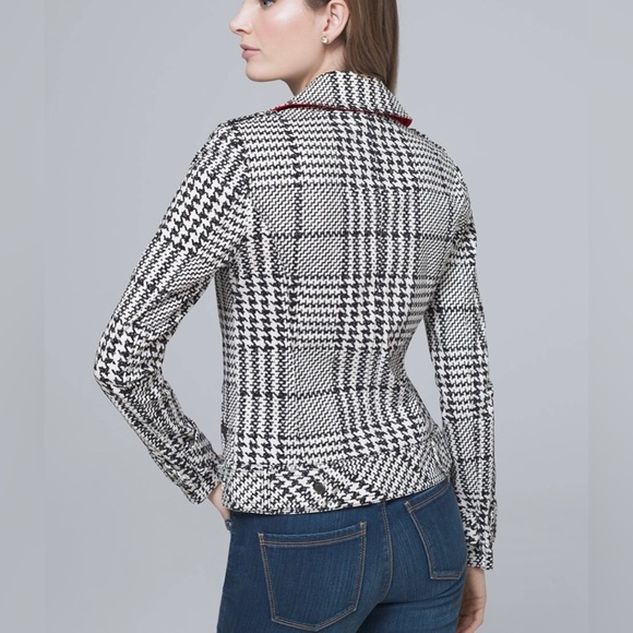 White House Black House Black, White, and Red Plaid Moto Jacket, Size 6 - Picture 9 of 14
